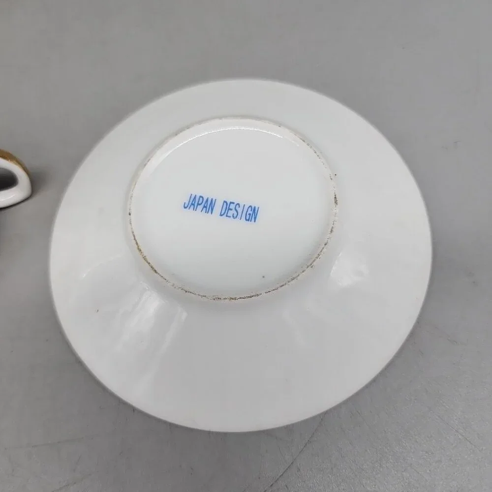 vintage Footed teacup and saucer set green Tree Made In Japan Gold Rim